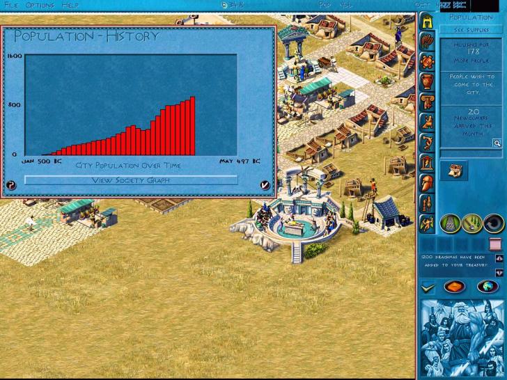 [26/11/01] &Uuml;BERSICHTLICKEIT  Zeus pr&auml;sentiert Ihnen alle wichtigen Informationen erstmals direkt auf dem Spielbildschirm. Das Info-Fenster oben rechts ersetzt die Beraterbildschirme der Vorg&auml;nger.